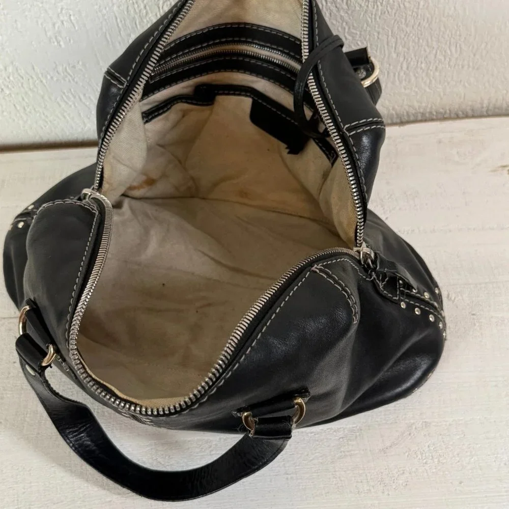 Michael Kors Astor Black Leather Satchel / Top‑Handle Bag Silver Studs